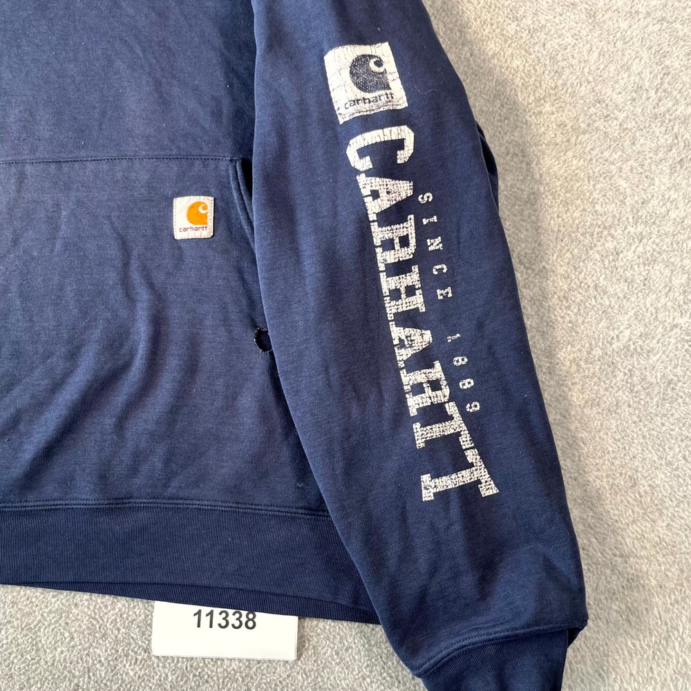 Carhartt Midweight Loose Fit Hoodie Mens Large Navy Blue Cotton Fleece Lined - Picture 5 of 7